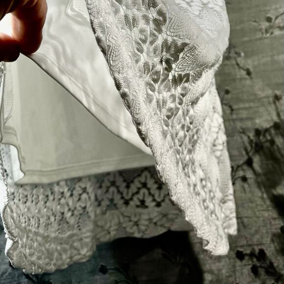 Sandra Darren Sz 8 White Lace Dress Long Bell Sleeve Boho Hippie Lined Crochet - Picture 5 of 9